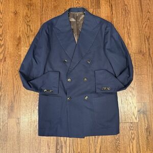 Suitsupply Havana Double Breasted Pleated Blazer E Thomas Cotton Men's 42L Blue